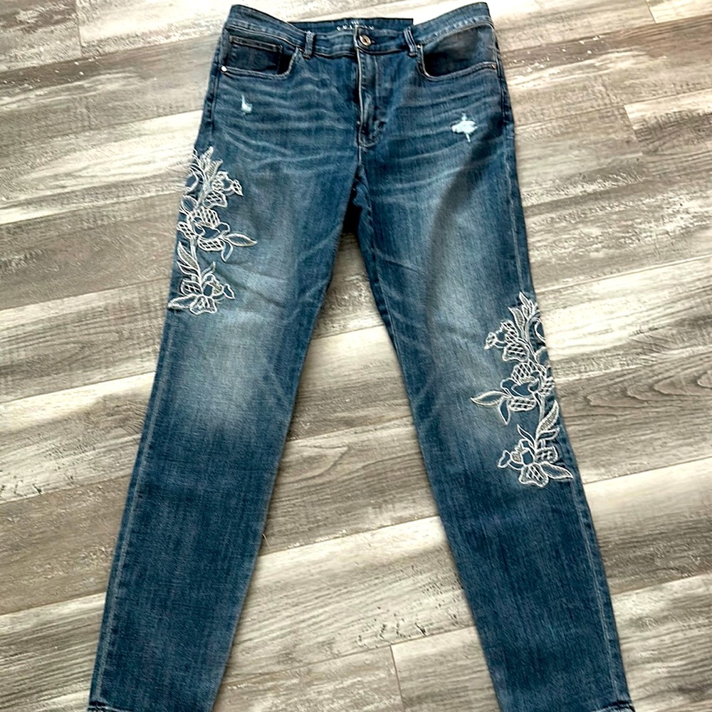 White House Black Market Skinny Embroidered Jeans Size 12